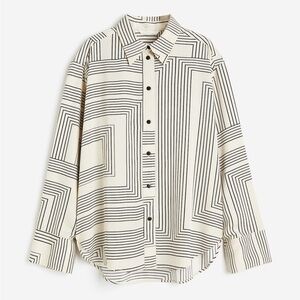 H&M Twill Blouse Black and White Geometric Button Down Shirt